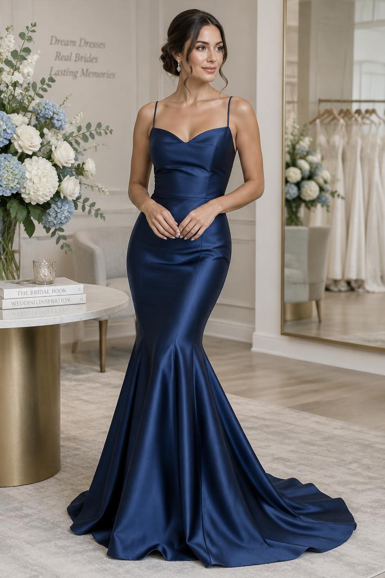 Vestido Azul – Liso con transparencia, Frente